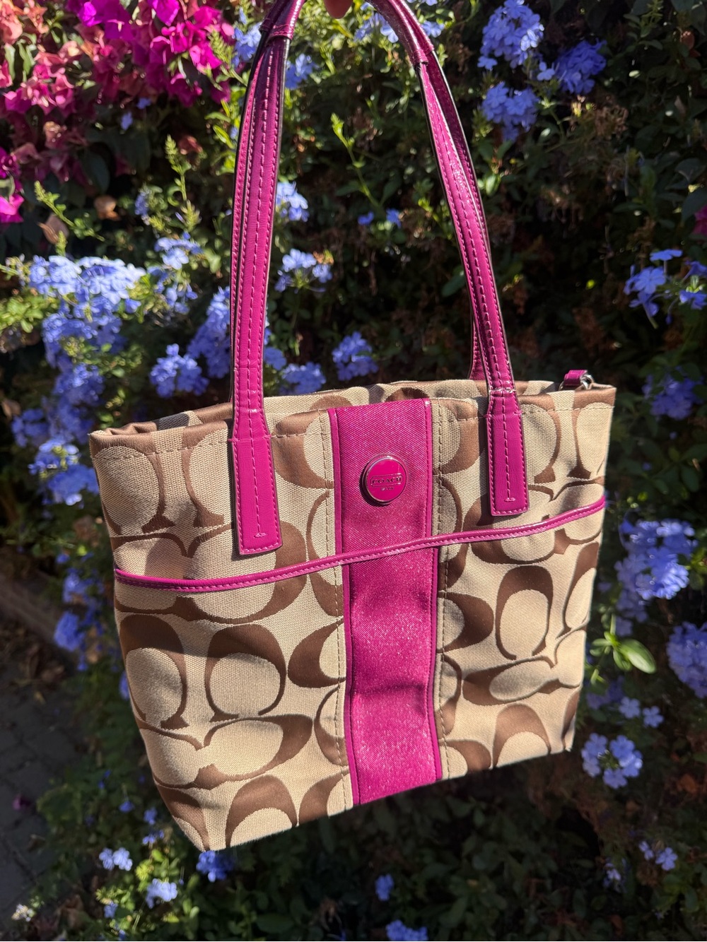 Y2K-era Coach Signature Stripe Tote Shoulder Bag